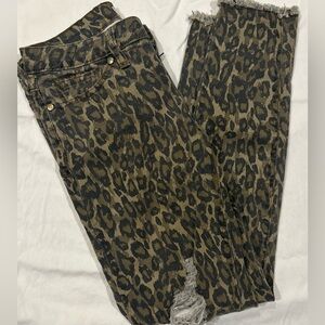 Cheetah print distressed jeans